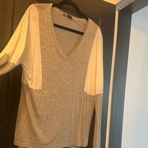 Vince V-Neck Gray and Cream Long Sleeve Top